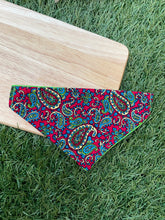 Load image into Gallery viewer, Paisley pattern Pet Bandanas & Scrunchies - Black and Pink or Pink and Green