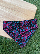 Load image into Gallery viewer, Paisley pattern Pet Bandanas & Scrunchies - Black and Pink or Pink and Green
