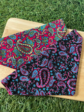 Load image into Gallery viewer, Paisley pattern Pet Bandanas & Scrunchies - Black and Pink or Pink and Green