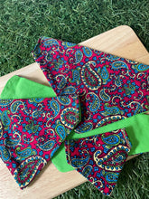 Load image into Gallery viewer, Paisley pattern Pet Bandanas & Scrunchies - Black and Pink or Pink and Green