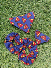 Load image into Gallery viewer, Superman Print- Pet Bandanas & Matching Scrunchies