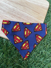 Load image into Gallery viewer, Superman Print- Pet Bandanas & Matching Scrunchies