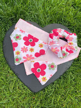Load image into Gallery viewer, Pink Flower Print Pet Bandanas & Matching Scrunchies