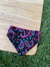 Load image into Gallery viewer, Paisley pattern Pet Bandanas &amp; Scrunchies -  Black and Pink or Pink and Green
